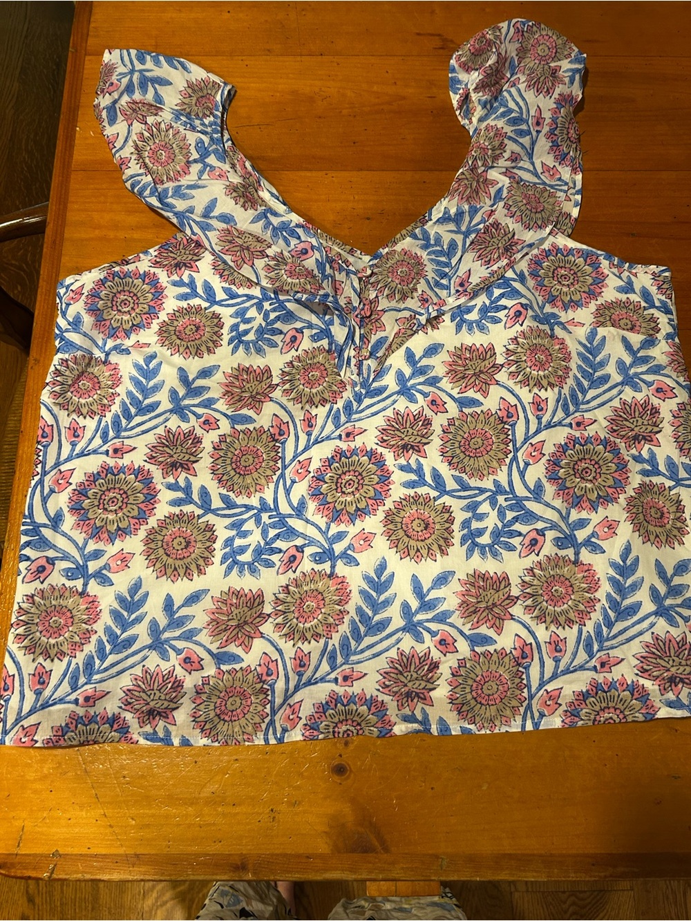NWT J.Crew Liberty Top Indian block floral Cotton voile/lined ruffle cap Sleeve